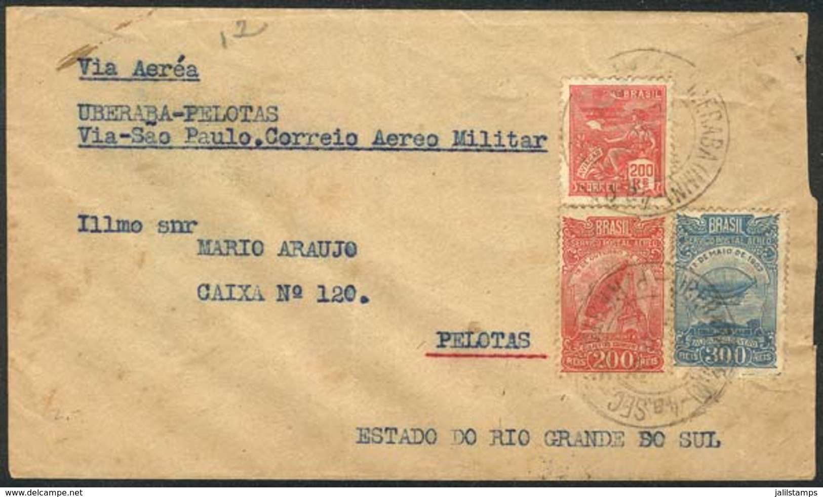 BRAZIL: 2/MAR/1932 Uberaba - Pelotas Flight Via MILITARY AIRMAIL, Fine Quality, Rare! - Autres & Non Classés