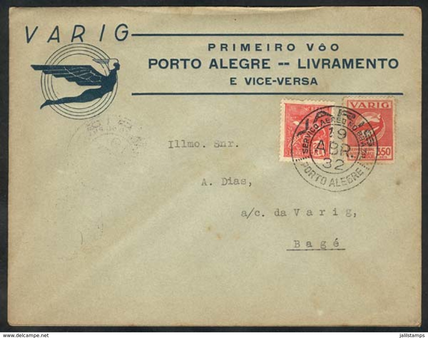 BRAZIL: 19/AP/1932 VARIG First Flight Porto Alegre - Bagé, VF Quality! - Other & Unclassified