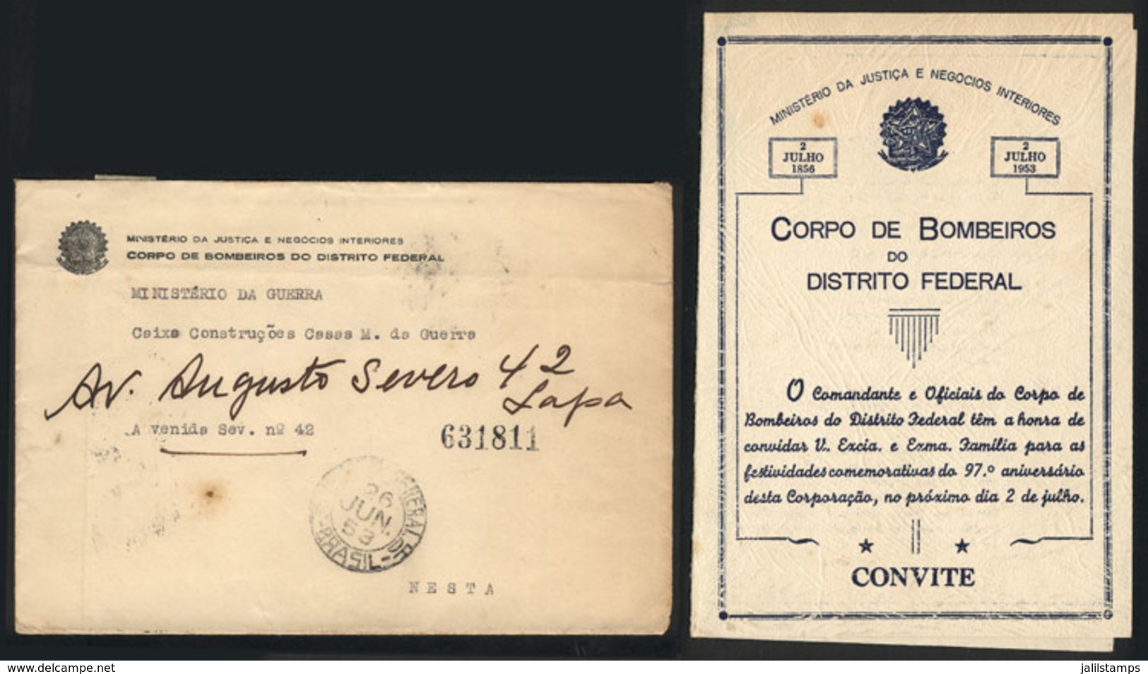 BRAZIL: Official Cover Used In Rio On 26/JUN/1953, Including The Original Content (program For Festival Of The FIRE Depa - Autres & Non Classés