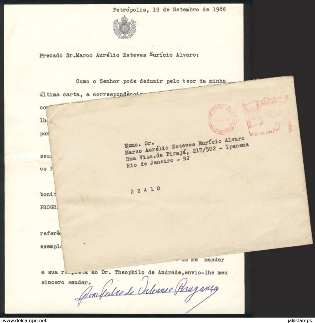 BRAZIL: Cover With Original Letter Written And Signed By Dom Pedro De Orleans E Bragança, Sent From Petropolis To Rio On - Autres & Non Classés