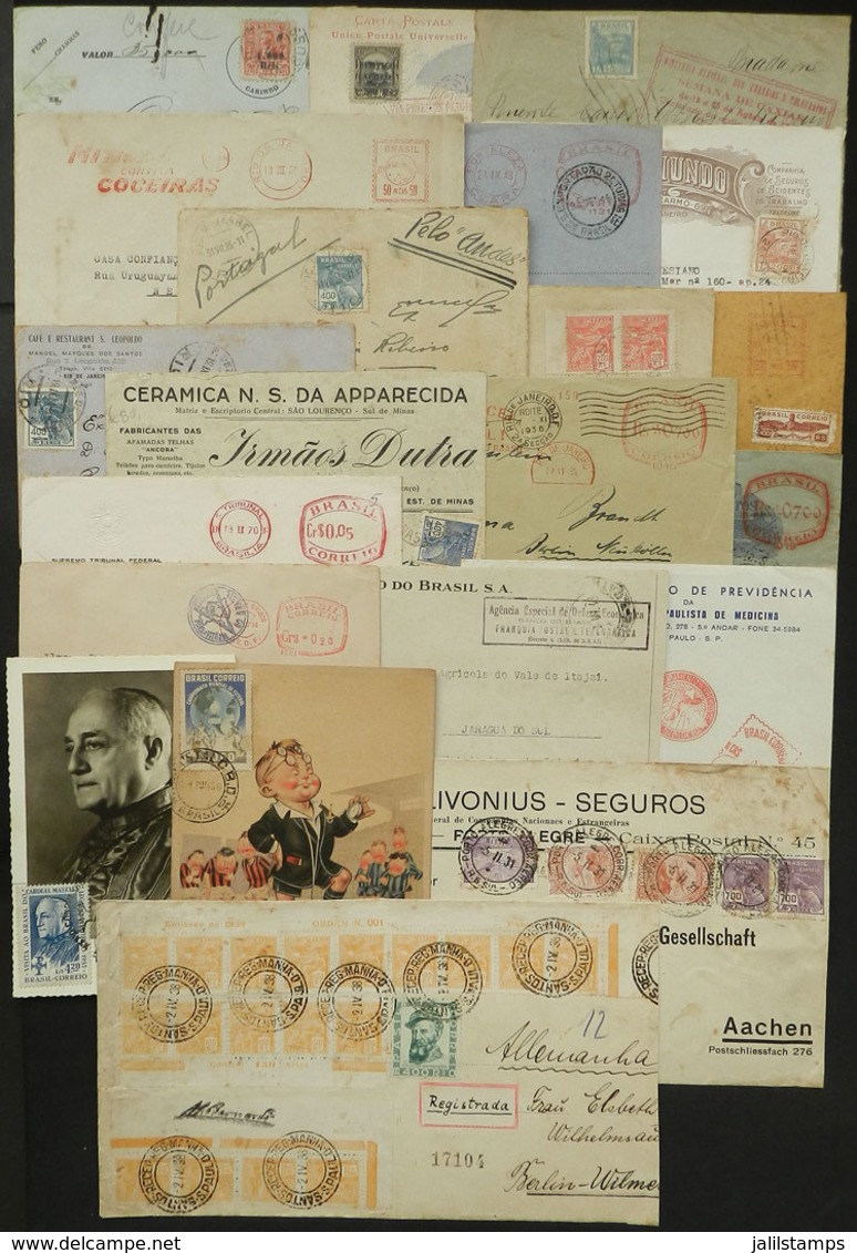 BRAZIL: 21 Covers, Cards, Etc., Most Used, With Interesting Postages And Postmarks, Some Covers With Fantastic Advertisi - Autres & Non Classés