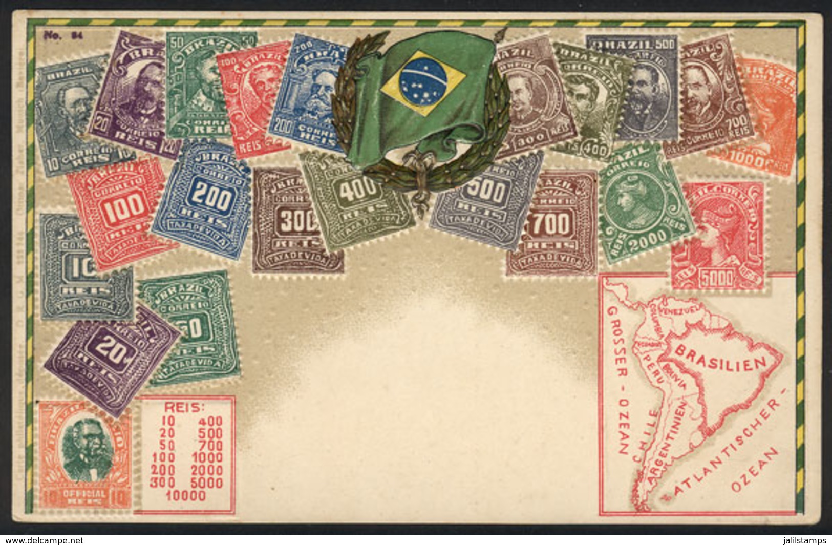 BRAZIL: Postage Stamps, Flag And Map Of Brazil, Embossed, With Small Hole, VF Appearance! - Otros & Sin Clasificación