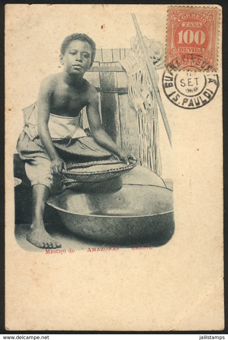 BRAZIL: Mestizo Boy Of Amazonas, Dated 1908, VF! - Autres & Non Classés