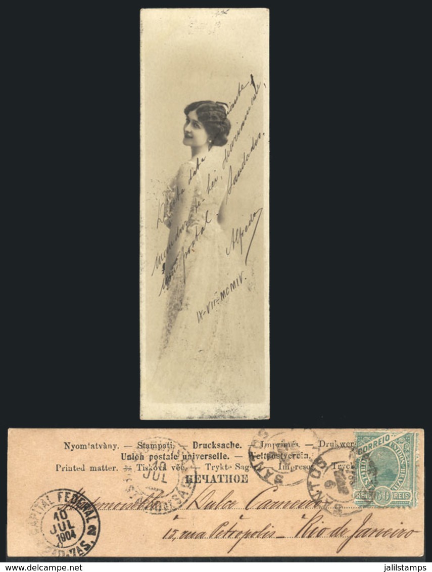 BRAZIL: PC Of Narrow Size Sent From Santos To Rio On 9/JUL/1904, View Of Beautiful Woman, VF Quality - Otros & Sin Clasificación