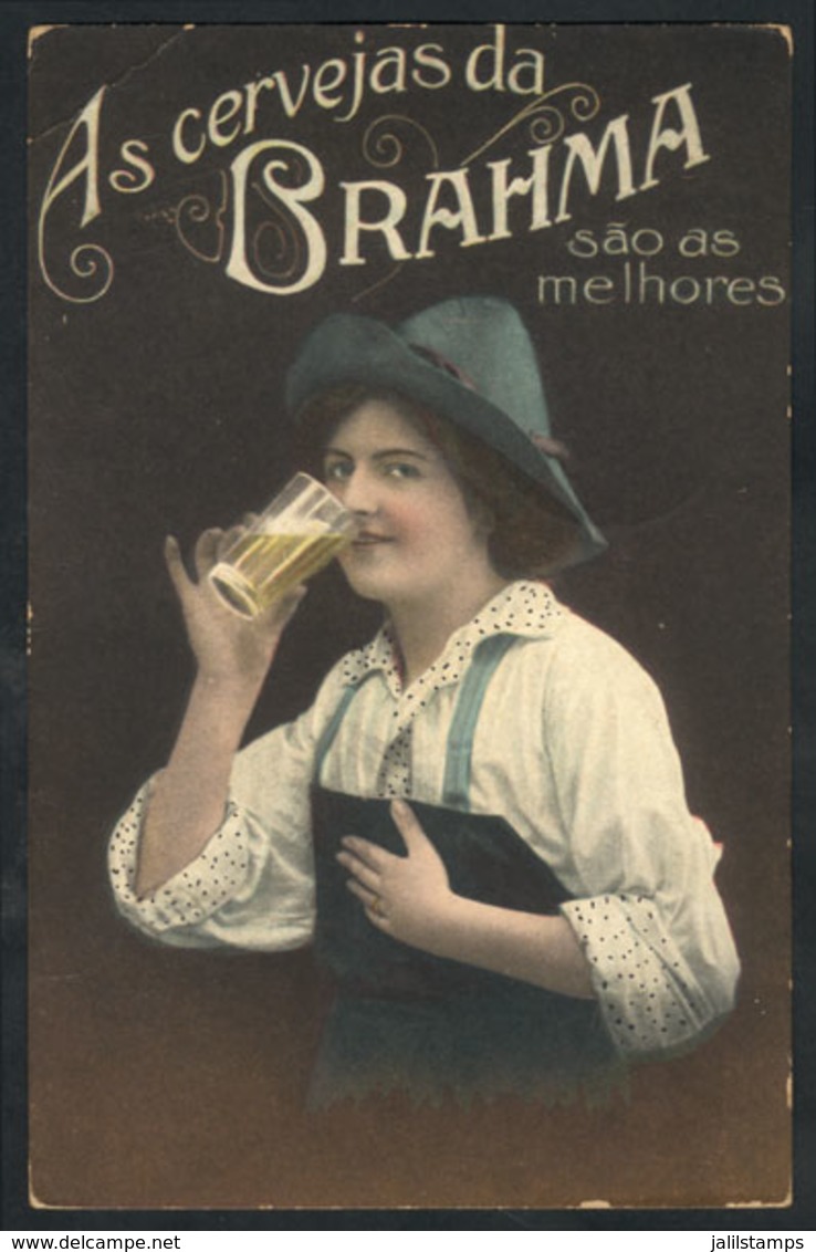 BRAZIL: BRAHMA BEER: Advertising PC Used On 22/OC/1914, With Bent Corner Else VF - Other & Unclassified