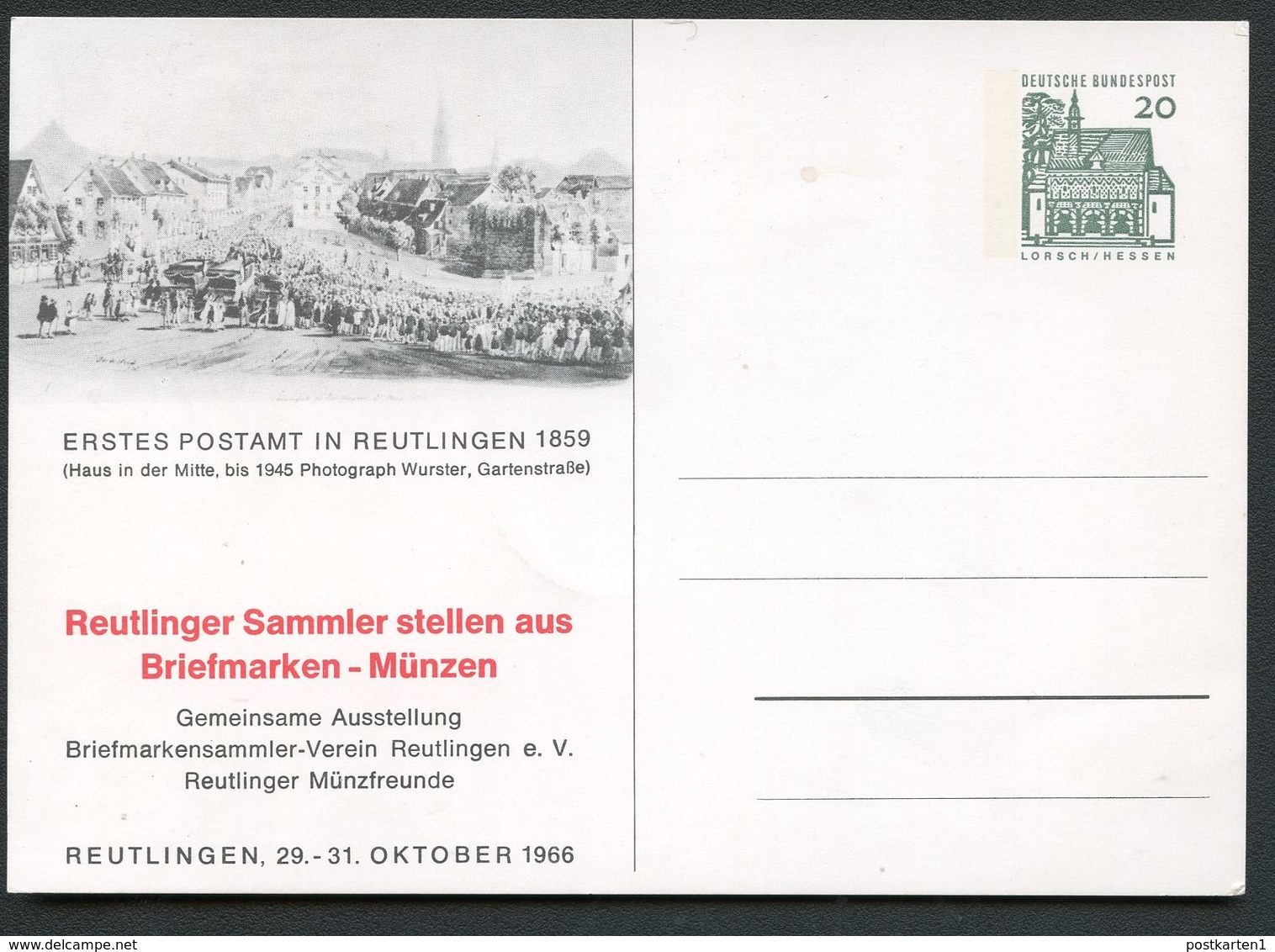 Bund PP36 D2/007  ERSTES POSTAMT REUTLINGEN 1859  NGK 6,00 € - Private Postcards - Mint