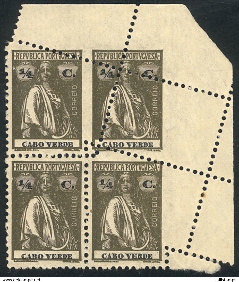 CAPE VERDE: Sc.173, Corner Block Of 4 With Attractive Perforation Variety, MNH, Excellent Quality! - Cap Vert