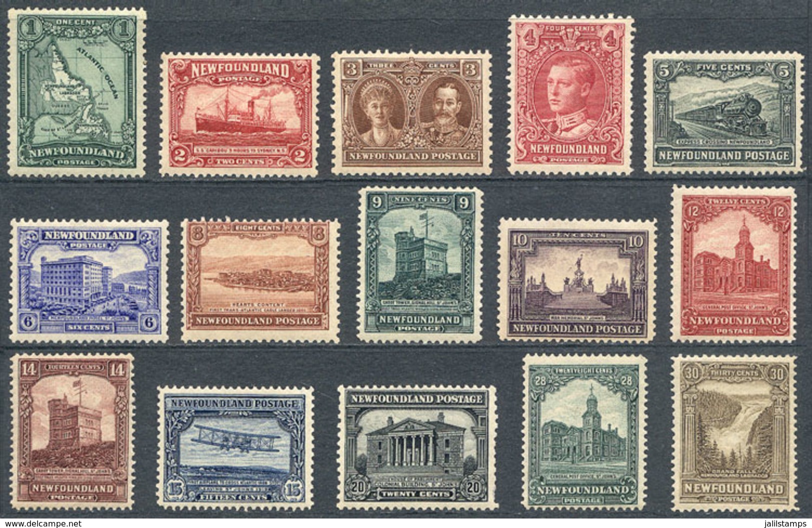 CANADA: Sc.145/159, 1928 Airplanes, Ships, Trains Etc., Complete Set Of 15 Unused Values (the High Values Are MNH), Very - Autres & Non Classés