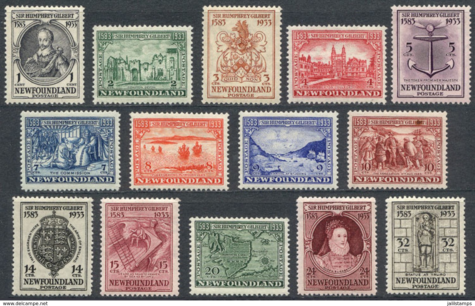 CANADA: Sc.212/225, 1933 350th Anniv. Of Annexation Of Newfoundland, Ships And Maps, Complete Set Of 14 Values, Mint Ver - Autres & Non Classés