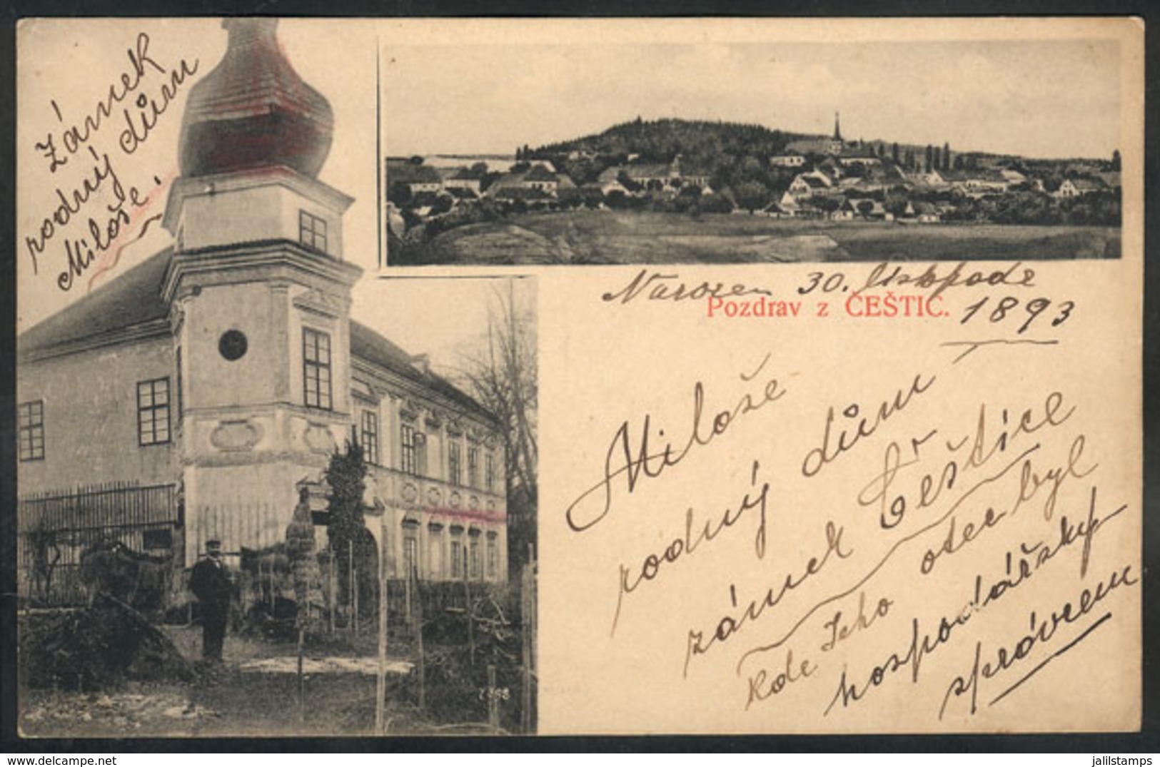 CZECHOSLOVAKIA: CESTICE: General View And Building, Circa 1893, VF Quality - Sonstige & Ohne Zuordnung