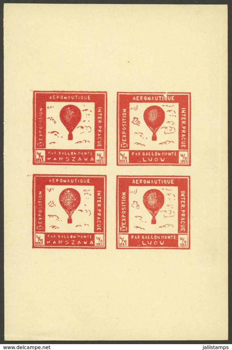 CZECHOSLOVAKIA: Mini-sheet With 4 Cinderellas Of The Year 1927, Balloon Flight In The Prague Aeronautics Exhibition, VF! - Altri & Non Classificati