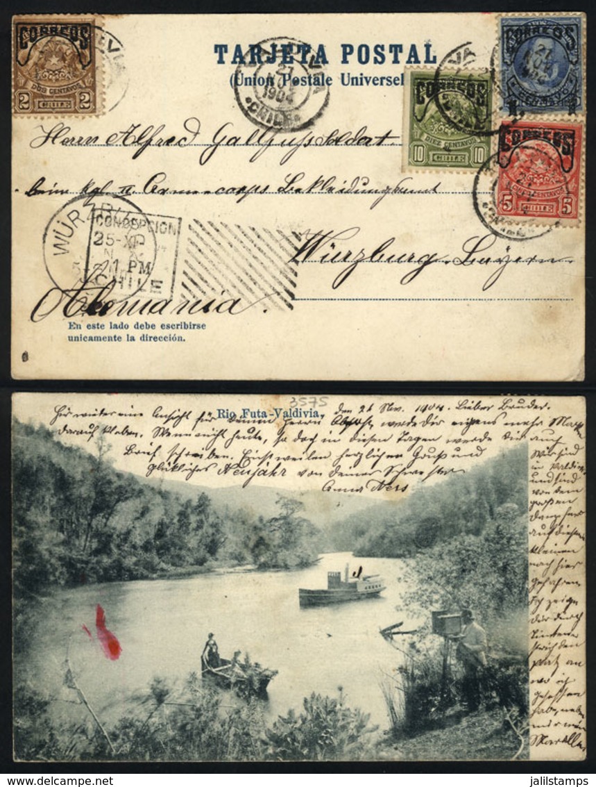 CHILE: Beautiful PC With View Of "Futa River, Valdivia", Sent To Germany On 21/NO/1904, Franked With The Complete Set Sc - Chili