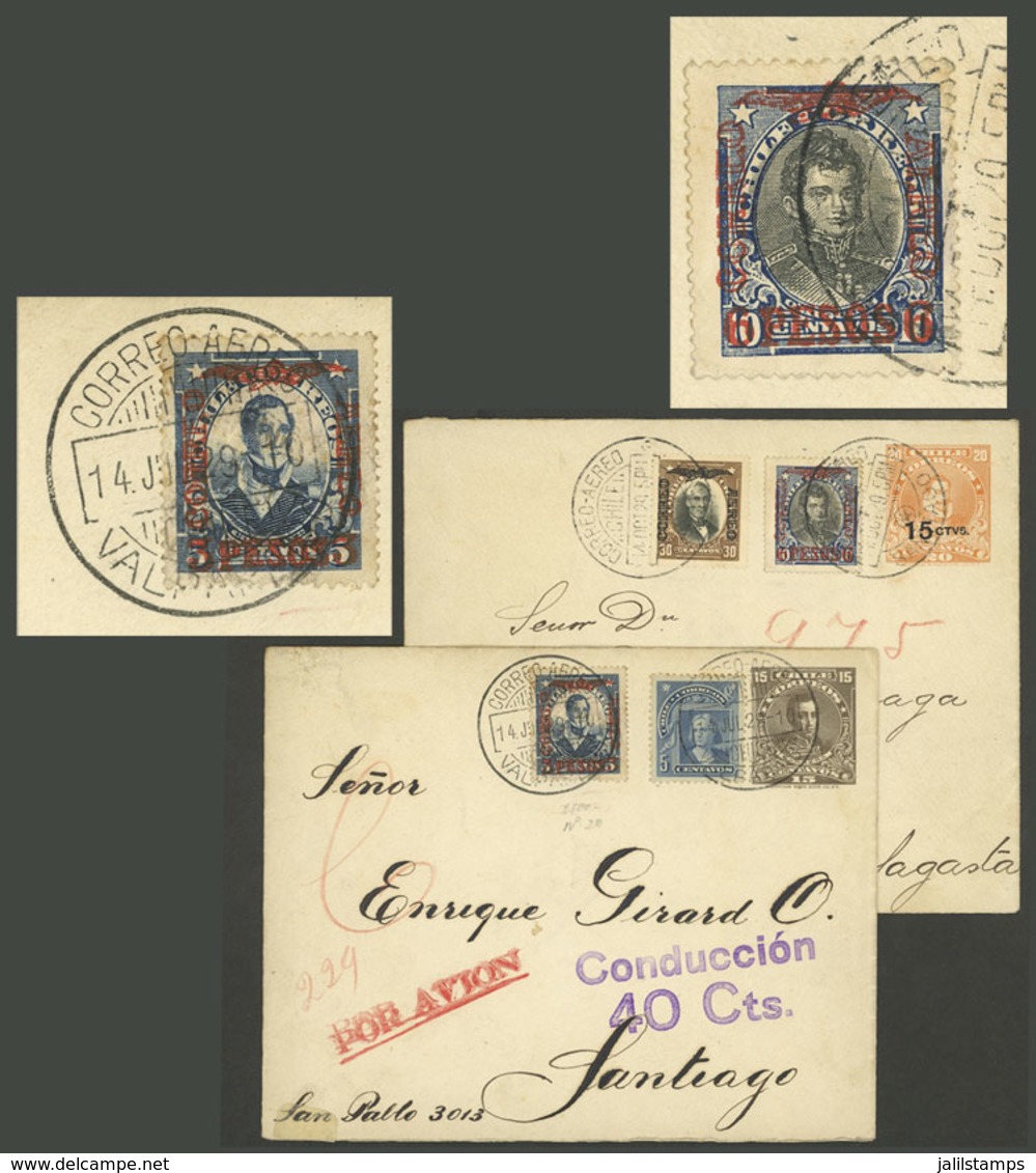 CHILE: 2 Airmail Covers Of The Year 1929 With Very Attractive Frankings That Include Very Scarce Overprinted Stamps, VF  - Chili
