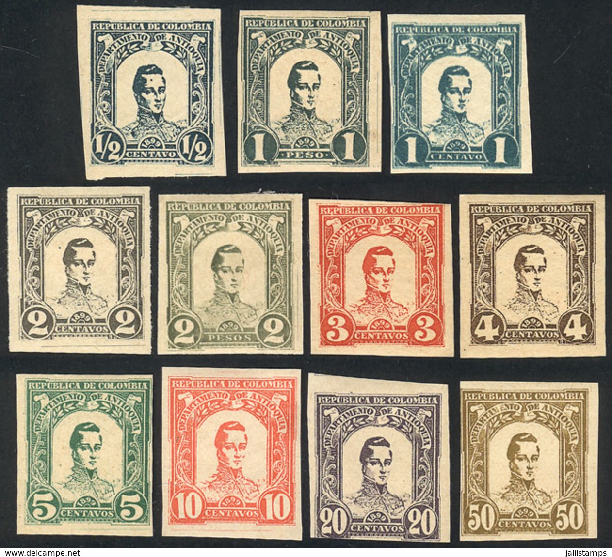 COLOMBIA - ANTIOQUIA: Sc.117/125, 1899 Gral. José M. Córdoba, The Set Up To 50c. (the Values 1c. And 2c. In 2 Different  - Colombia