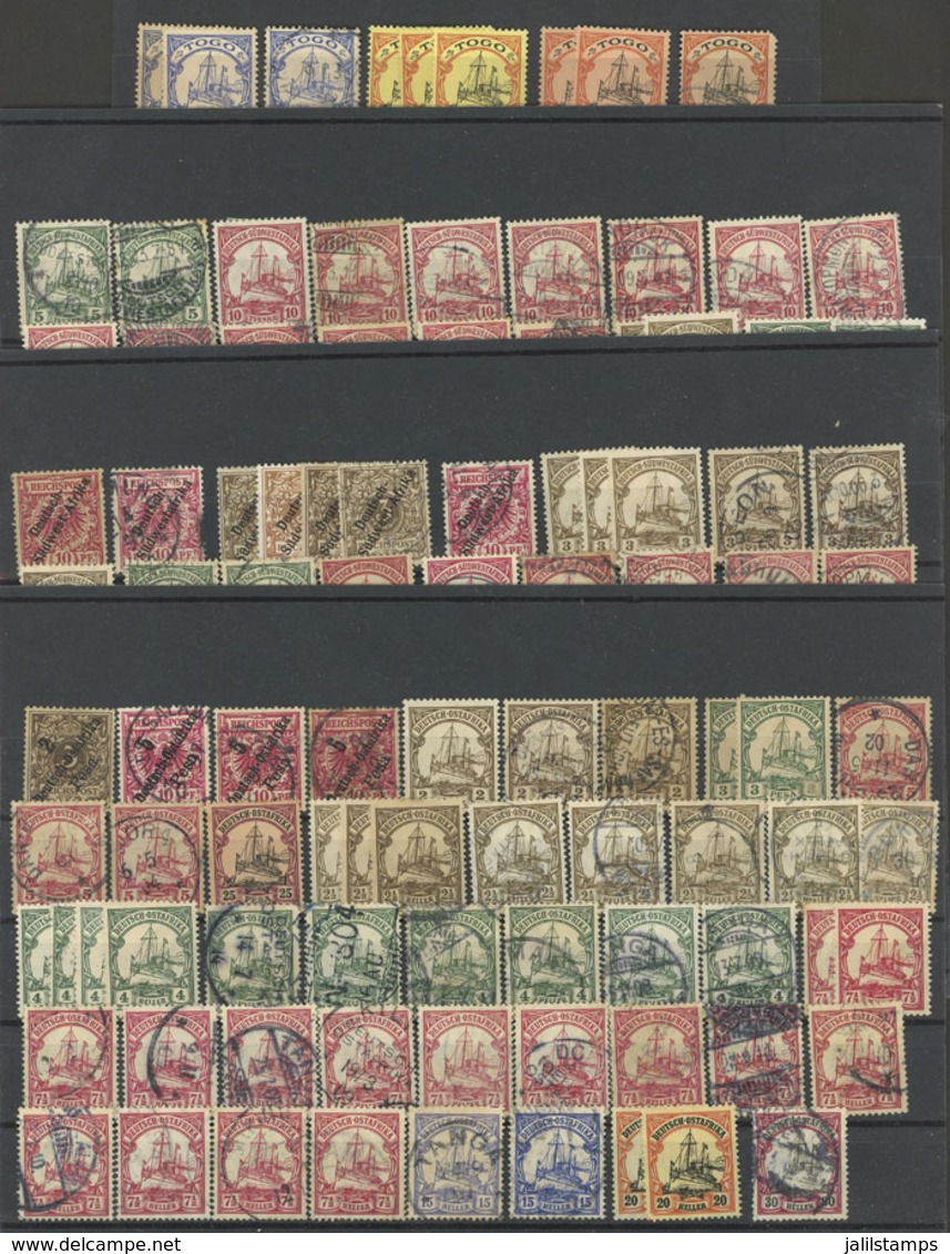 GERMAN COLONIES: 4 Stock Cards With More Than 160 Stamps Of German Colonies In Africa, With A Wide Range Of Cancels, VF  - Sonstige & Ohne Zuordnung