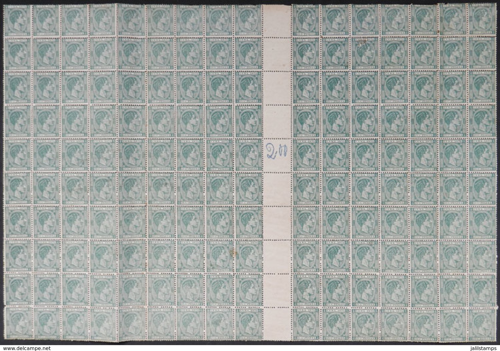 CUBA: Yvert 25, 1878 25c. Green, Spectacular Block Of 160 Examples Containing 10 Gutter Pairs, Very Nice, Fine Quality ( - Sonstige & Ohne Zuordnung