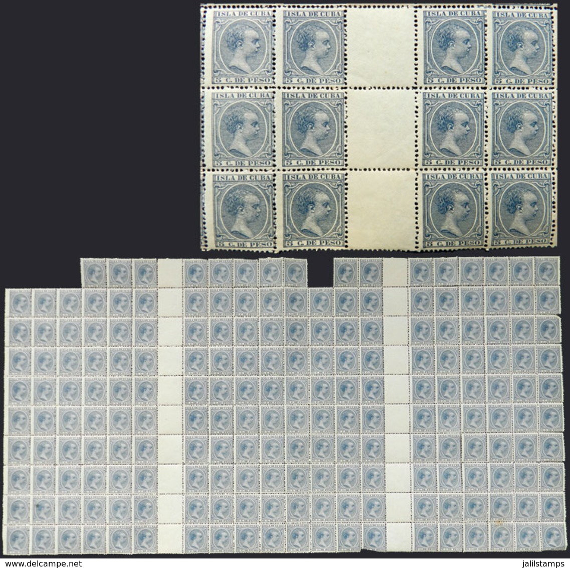 CUBA: Yvert 92, 1896/7 5c. Dark Blue, Spectacular Block Of 196 Examples Containing 20 Gutter Pairs, Very Nice, Fine Qual - Altri & Non Classificati