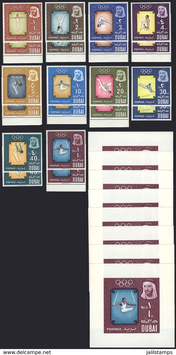 DUBAI: Sc.43/52, 1964 Tokyo Olympic Games, 2 Complete Sets + 8 Imperforate Souvenir Sheets, Unmounted, Excellent Quality - Dubai