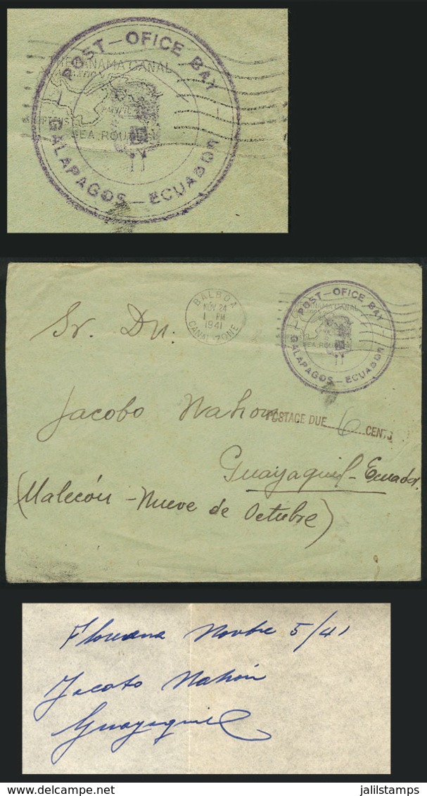 ECUADOR: Cover With Its Letter Dated Floreana (Island) 5/NO/1941, Sent Without Postage To Guayaquil, With Blue Circular  - Equateur