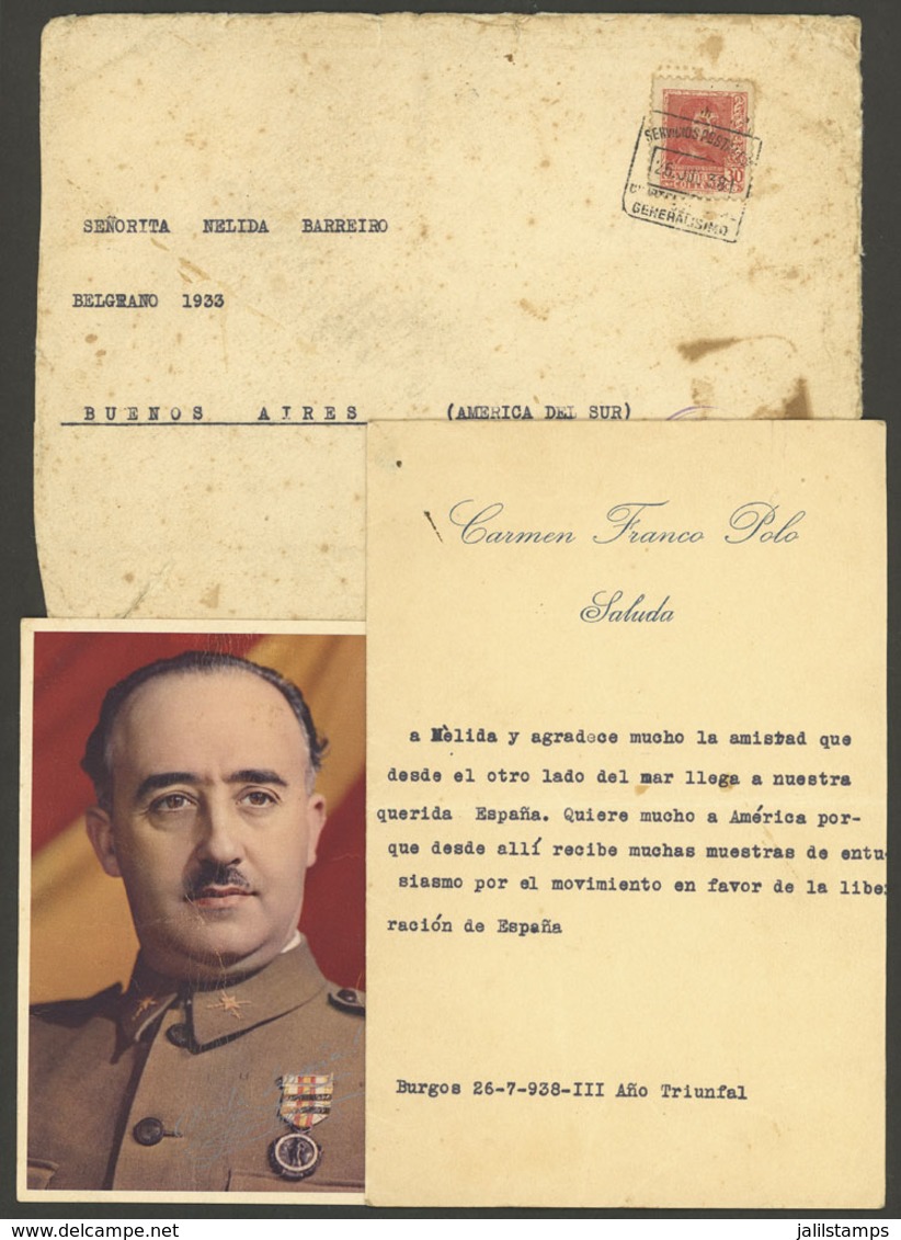 SPAIN: Cover Sent To Buenos Aires On 26/JUL/1938 Franked With 30c. And Cancelled "SERVICIOS POSTALES - CUARTEL GENERAL D - Other & Unclassified