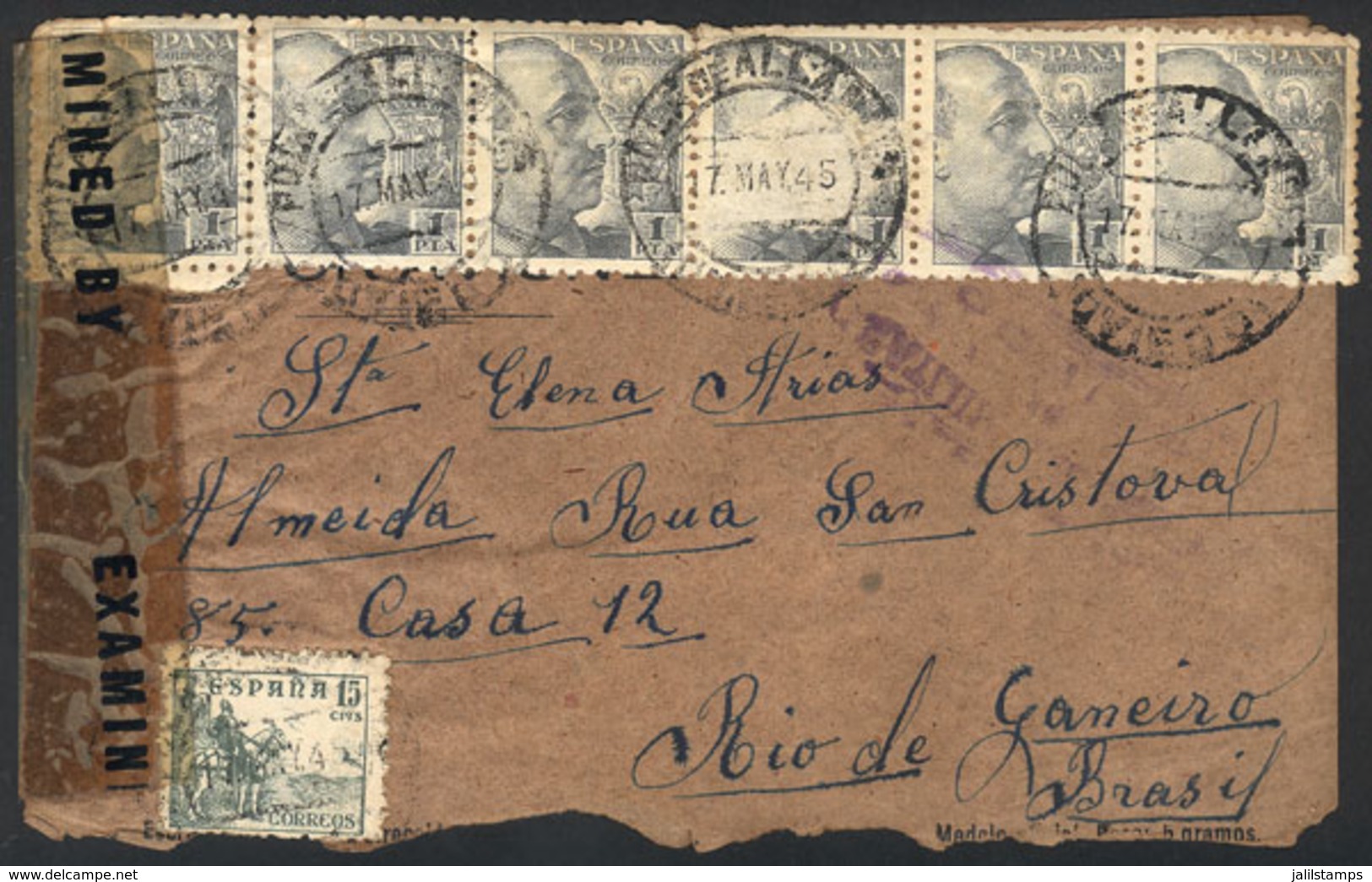 SPAIN: Cover Sent From POLA DE ALLANDE To Brazil On 17/MAY/1945, Censored, Interesting! - Other & Unclassified