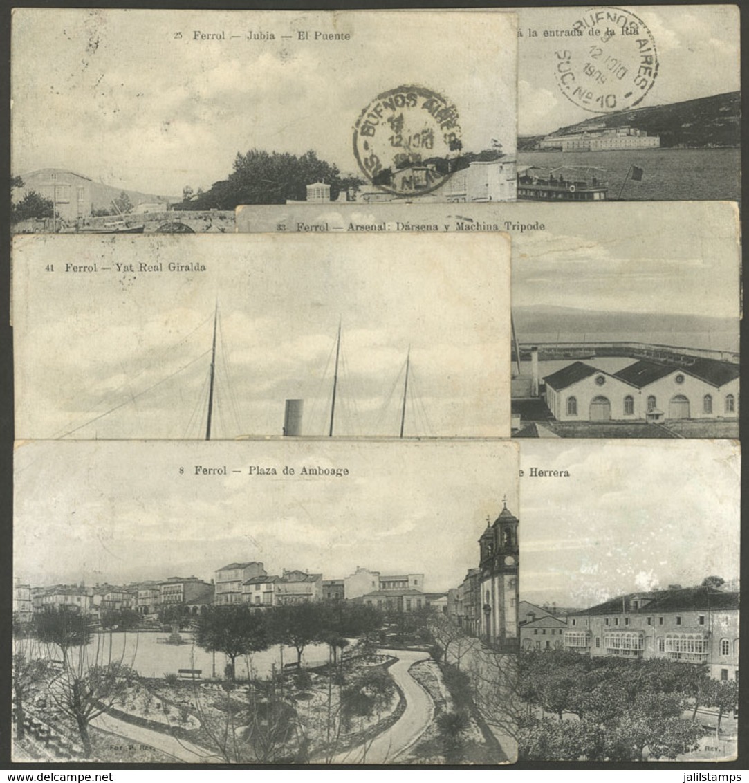 SPAIN: FERROL: 6 Beautiful Postcards Sent To Argentina In 1909, Very Good Views! - Sonstige & Ohne Zuordnung
