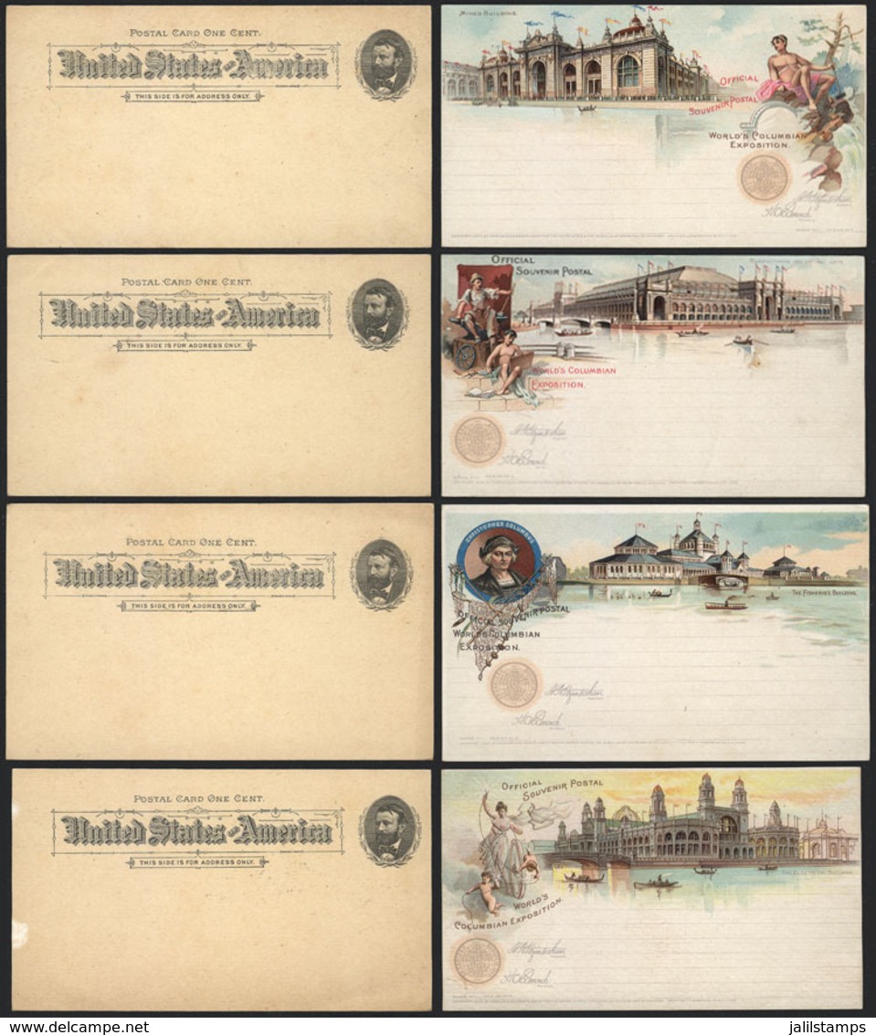 UNITED STATES: 4 Postal Cards Of 1c. Illustrated With Color Views Of The World's Columbian Exposition, Excellent Quality - Autres & Non Classés