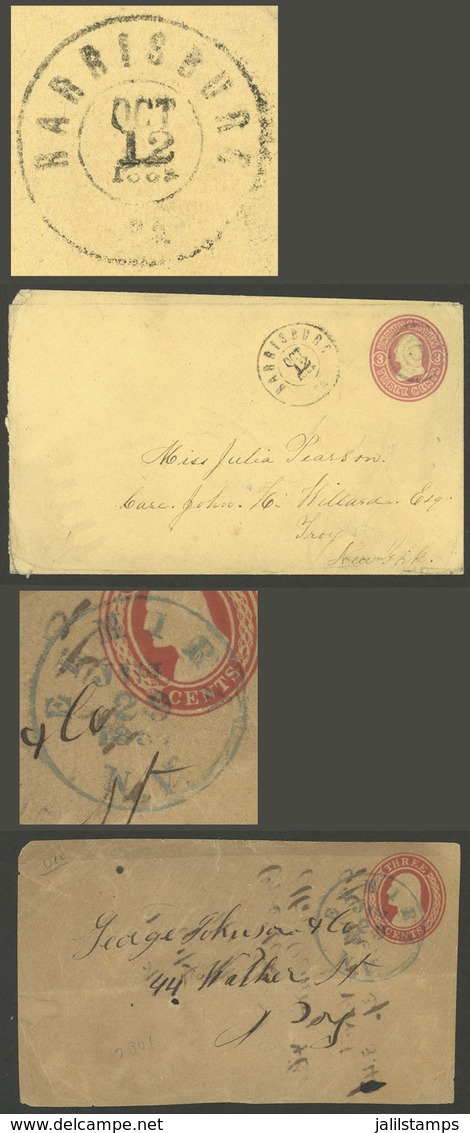 UNITED STATES: 3c. Stationery Envelope Cancelled In HARRISBURG + Front Of Stationery Envelope Used In ELMIRA, Interestin - Sonstige & Ohne Zuordnung