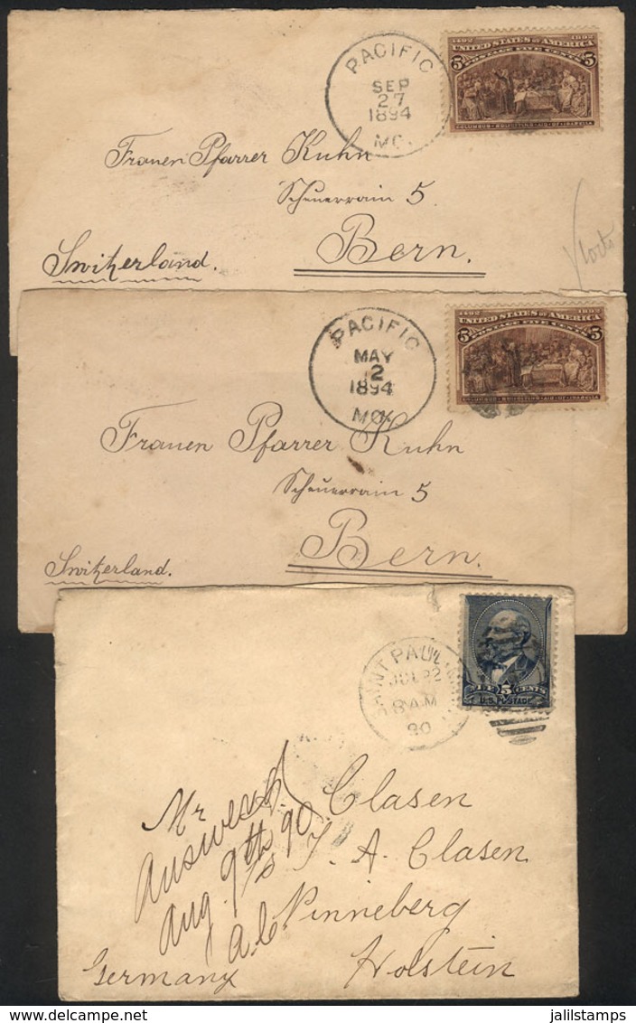 UNITED STATES: 3 Covers Sent To Germany And Switzerland Between 1890 And 1894 Franked With 5c., Interesting! - Autres & Non Classés