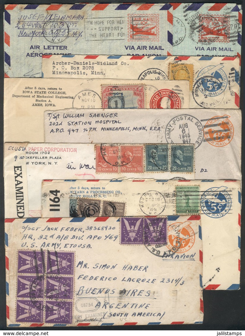UNITED STATES: 8 Covers Or Aerograms Sent By Airmail Between 1928 And 1957, Almost All To Argentina, Some Censored, Ther - Sonstige & Ohne Zuordnung
