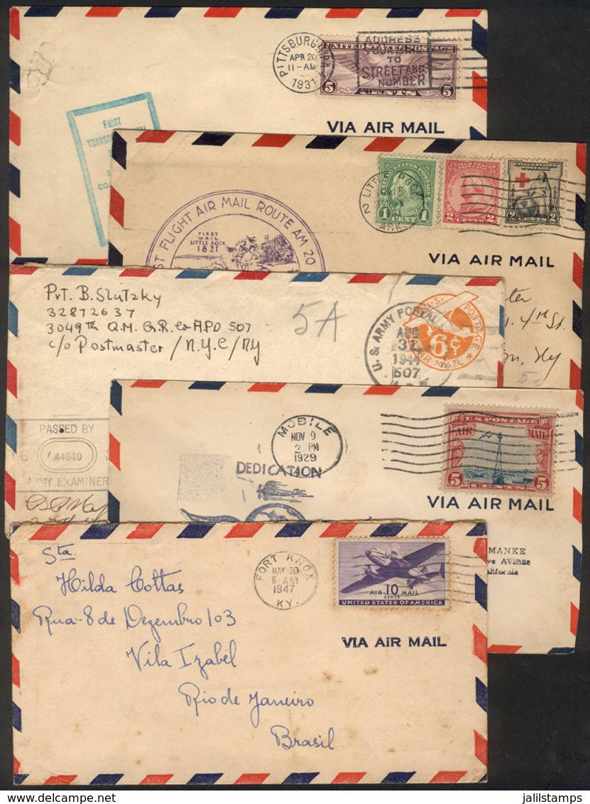 UNITED STATES: 5 Airmail Covers Used Between 1929 And 1947, Interesting! - Sonstige & Ohne Zuordnung