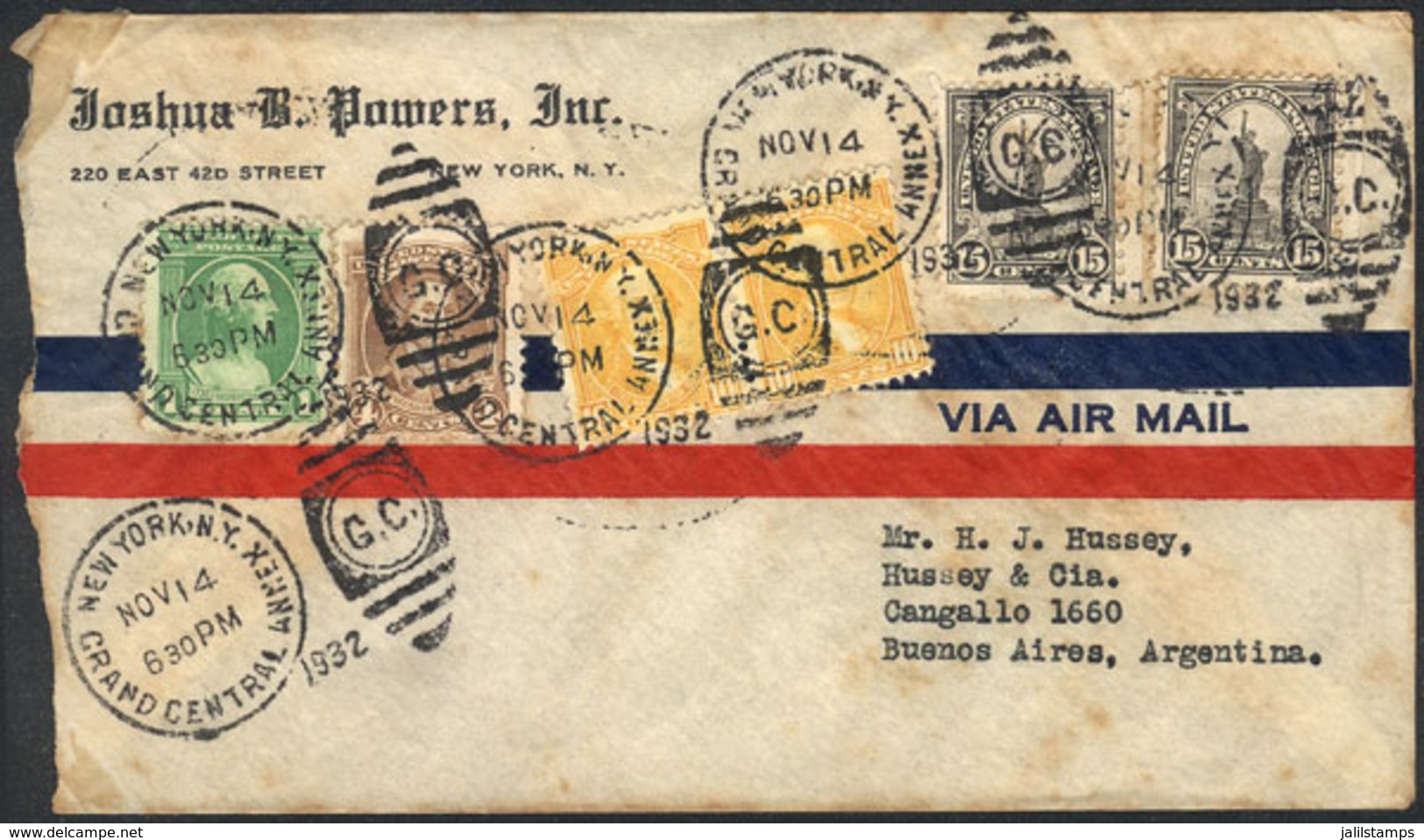 UNITED STATES: Airmail Cover Sent From New York To Argentina On 14/NO/1932 With Nice Franking Of 55c., Very Attractive! - Other & Unclassified