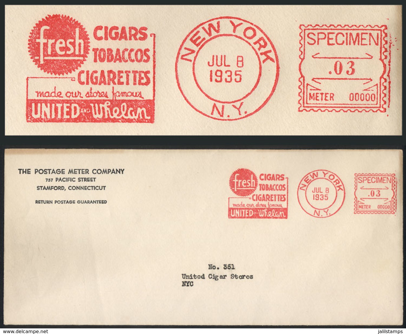 UNITED STATES: Cover With SPECIMEN Of Machine Cancel With Advertising Slogan, Topic CIGARETTES, TOBACCO, VF Quality, Rar - Autres & Non Classés