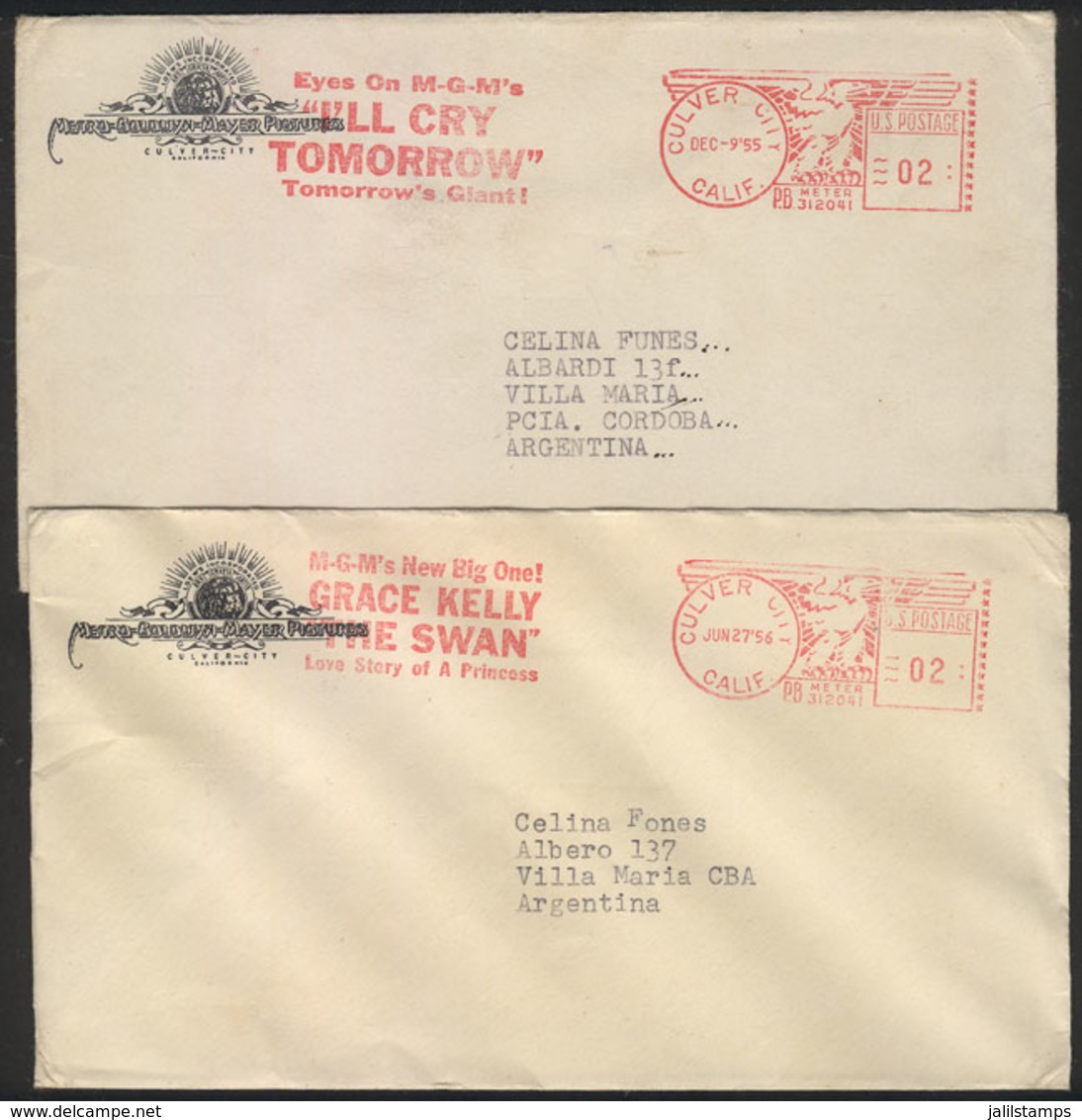 UNITED STATES: 2 Covers Sent To Argentina In 1955 And 1956 With Slogan Cancels Advertising For MOVIES/FILMS, VF Quality! - Sonstige & Ohne Zuordnung