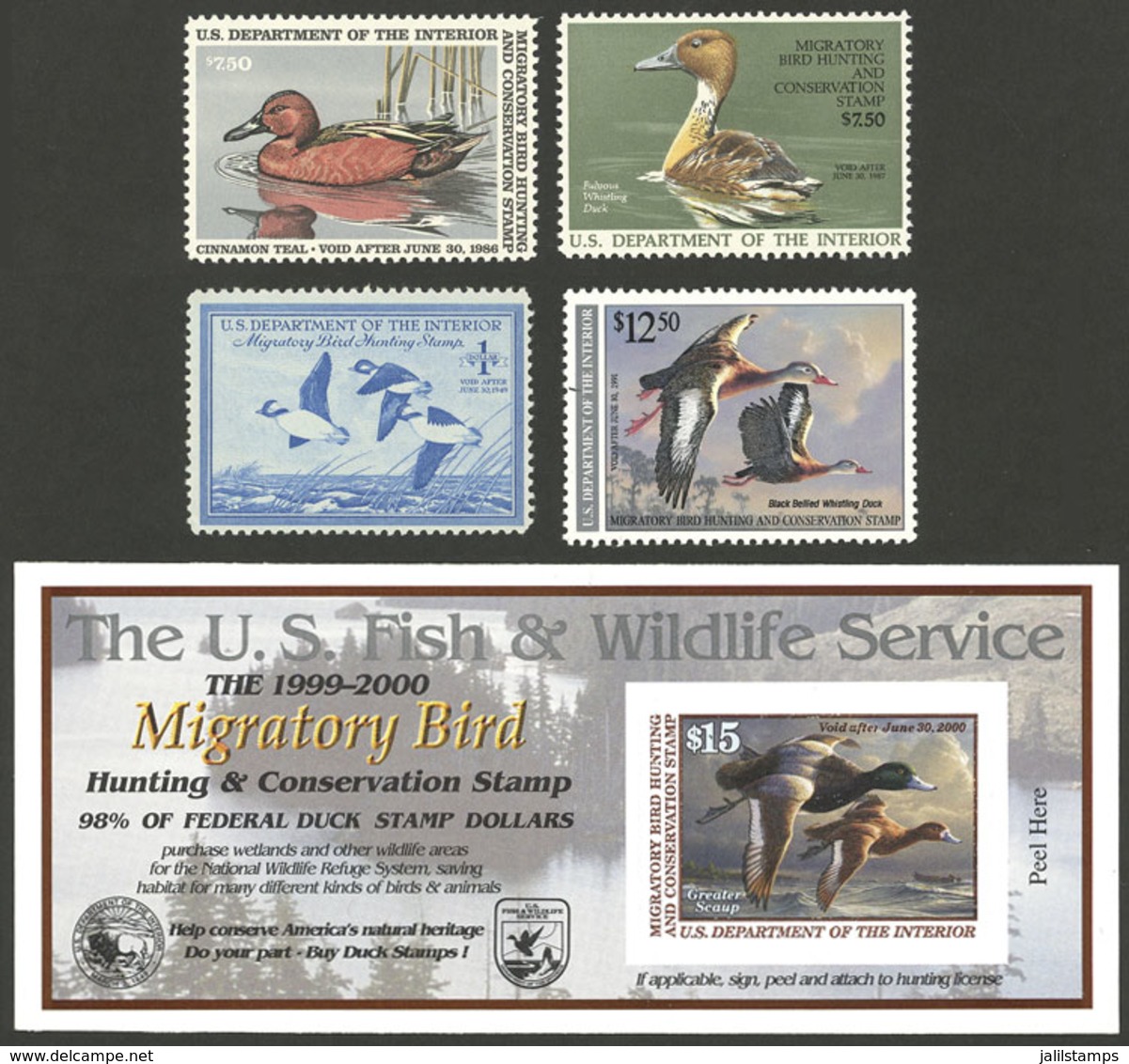 UNITED STATES: HUNTING PERMIT STAMPS: 4 Revenue Stamps + 1 Sheet, All MNH And Of Excellent Quality! - Fiscaux