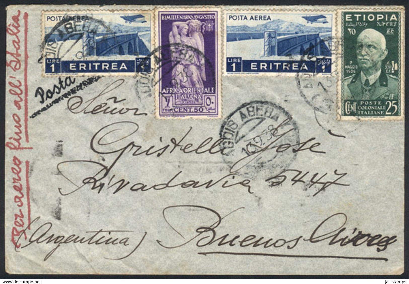 ETHIOPIA: 13/SE/1938 Addis Abeba - Argentina, Airmail Cover Franked With 2.75L., With Arrival Backstamp Of Buenos Aires  - Ethiopie