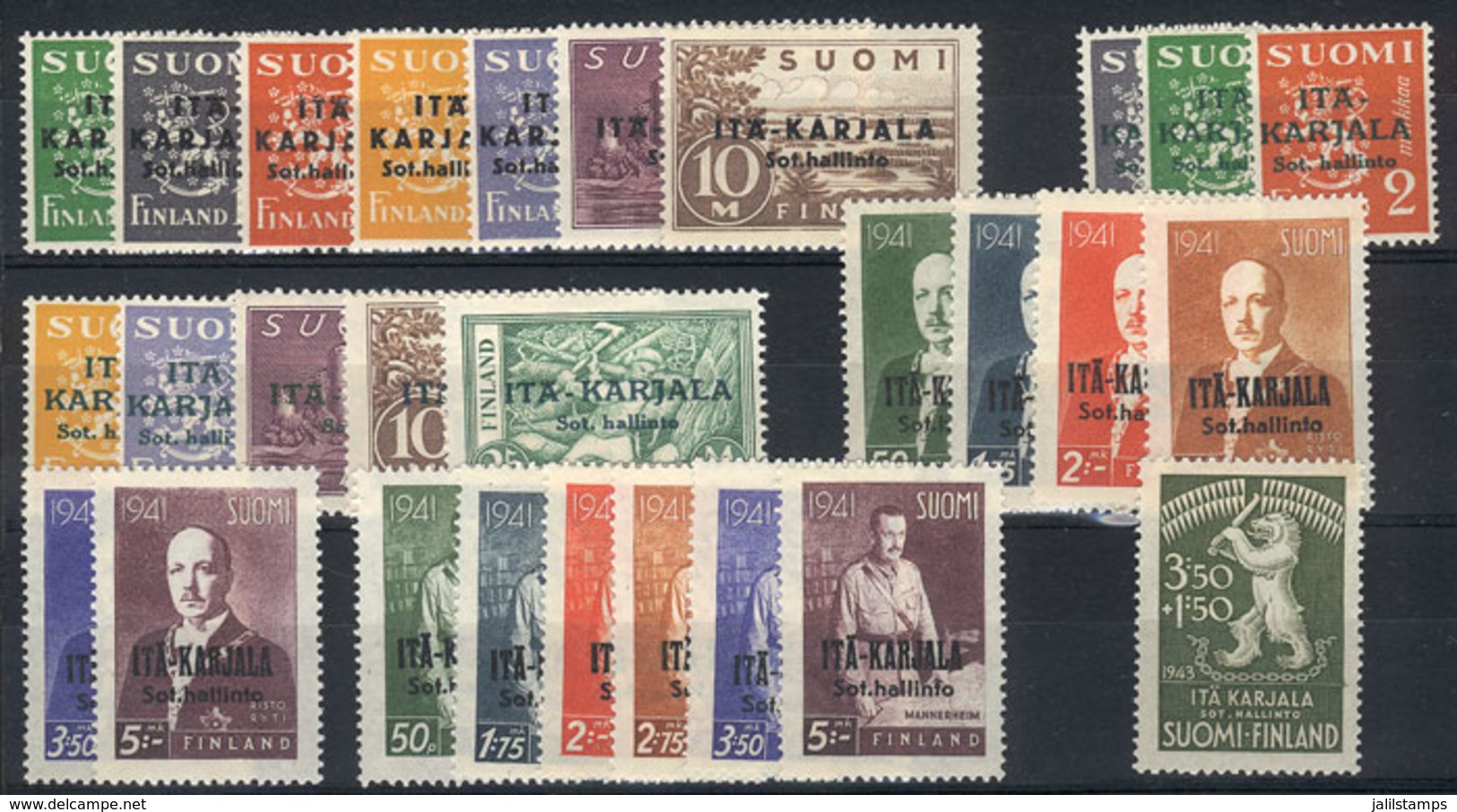 FINLAND - KARELIA: Yvert 1/28, 1941/3 Complete Sets Of 28 Values (complete Country), MNH, Excellent Quality! - Other & Unclassified