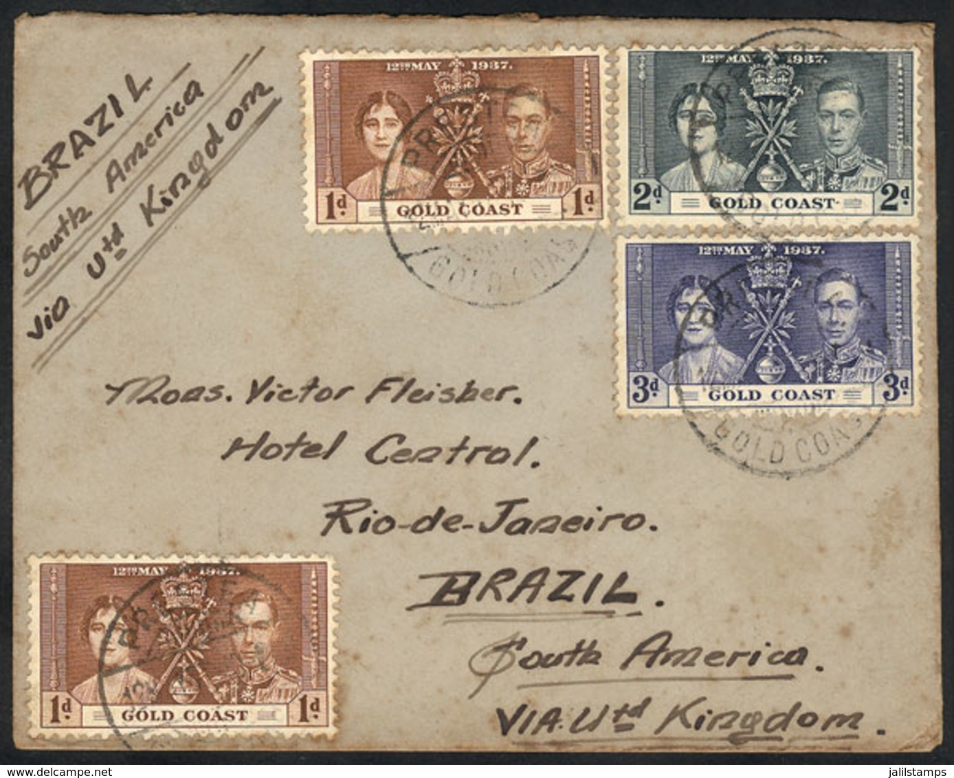 GOLD COAST: Cover With Nice Postage Sent From PRESTEA To Brazil On 12/MAY/1935 (FDI), Rare Destination! - Goldküste (...-1957)