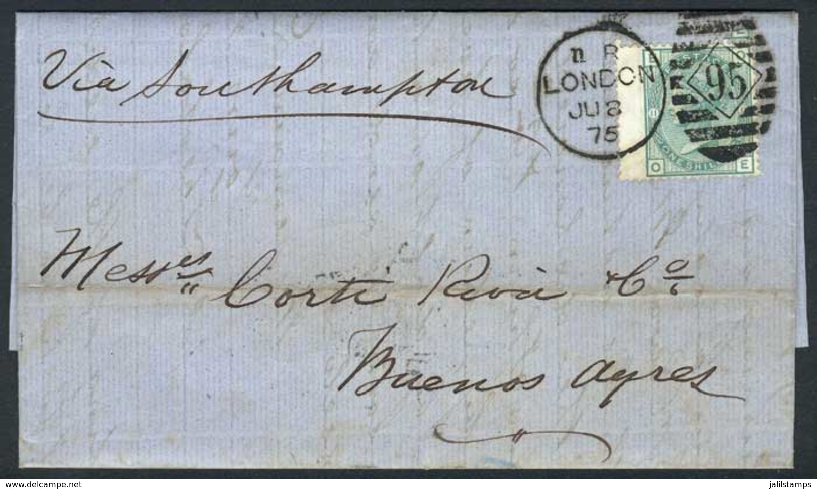 GREAT BRITAIN: 8/JUL/1875 LONDON - ARGENTINA: Complete Folded Letter Franked By Sc.64 Plate 11, With Duplex "95" Cancel, - Other & Unclassified