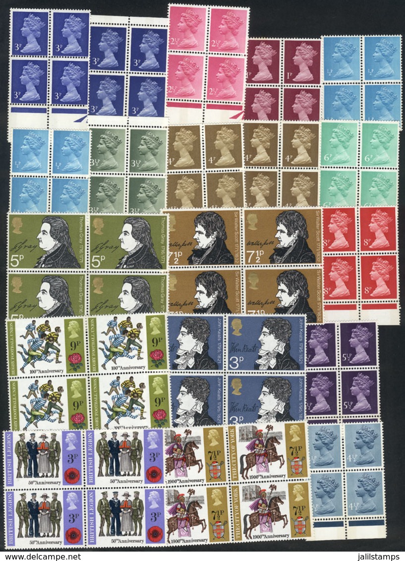GREAT BRITAIN: Lot With A Large Number Of Stamps In Unmounted Blocks Of 4 (and A Few Singles), All Of Excellent Quality  - Other & Unclassified