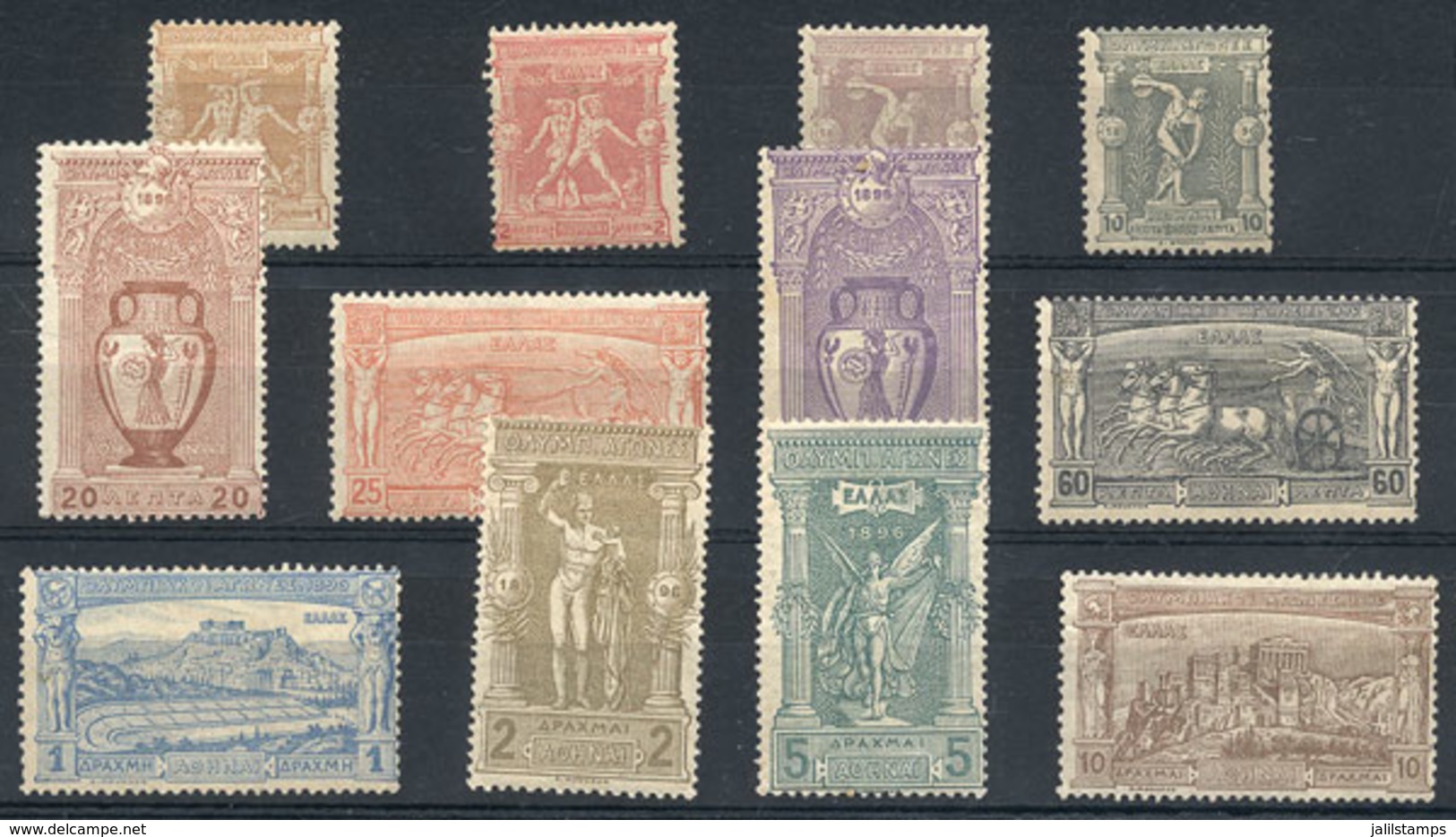 GREECE: Sc.117/128, 1896 Olympic Games, Complete Set Of 12 Mint Values (lightly Hinged), Very Fine Quality, Catalog Valu - Sonstige & Ohne Zuordnung