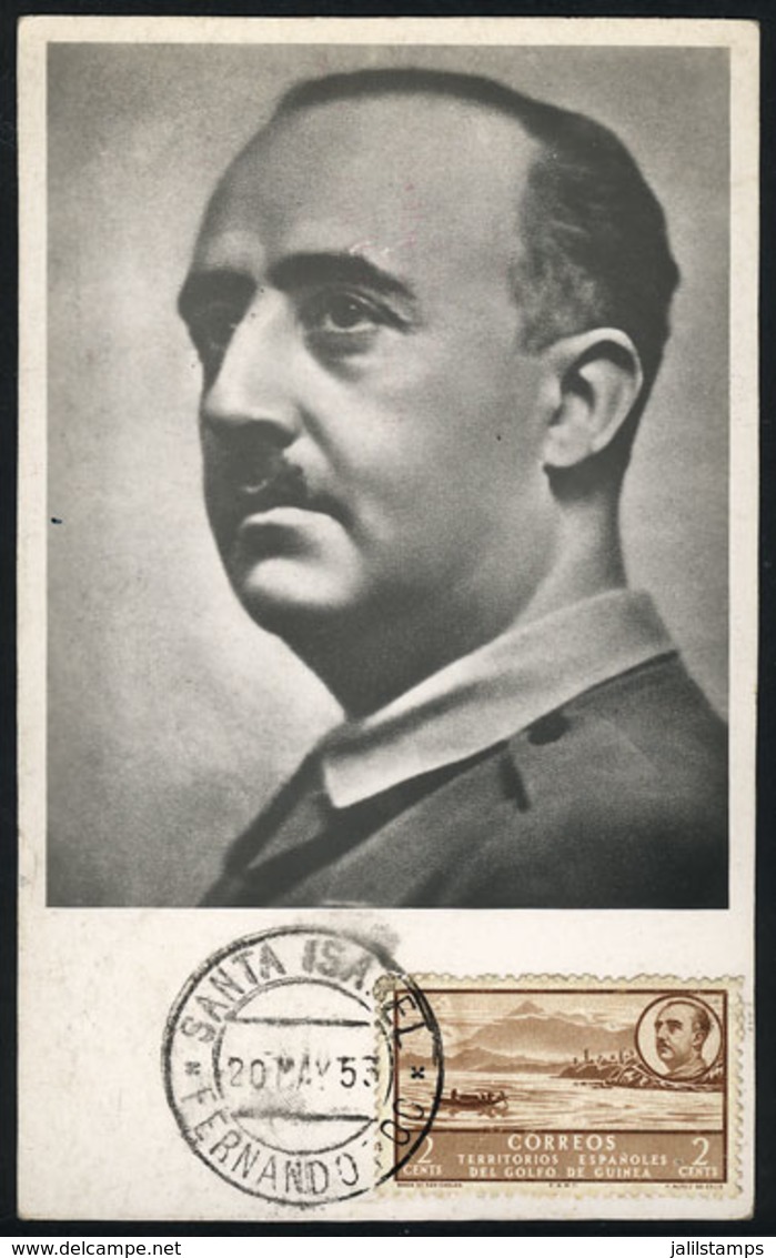SPANISH GUINEA: General Franco, Maximum Card Of 20/MAY/1953, With Postmark Of Fernando Po, VF Quality - Guinée Espagnole