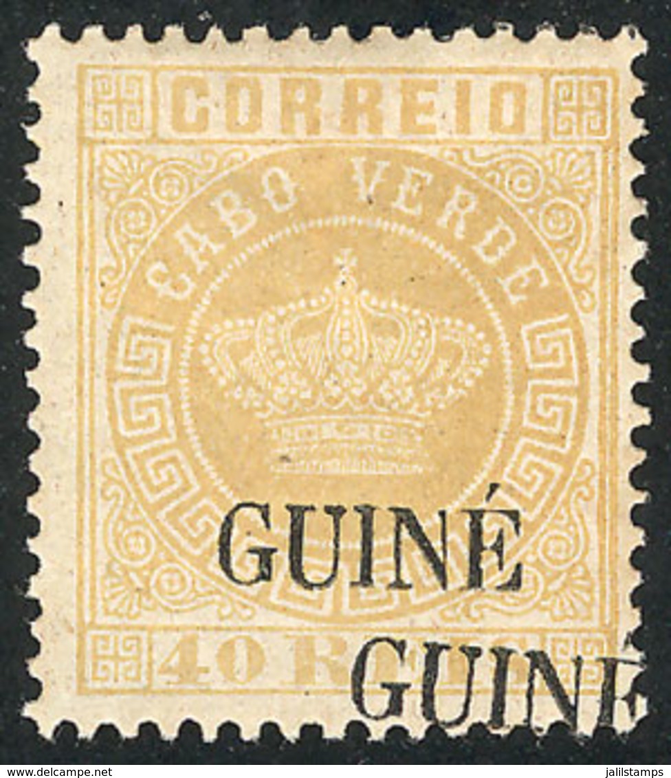 PORTUGUESE GUINEA: Sc.16g, 1881/5 40r. Yellow With Variety: DOUBLE OVERPRINT, Fine Quality, Interesting! - Guinea Portoghese