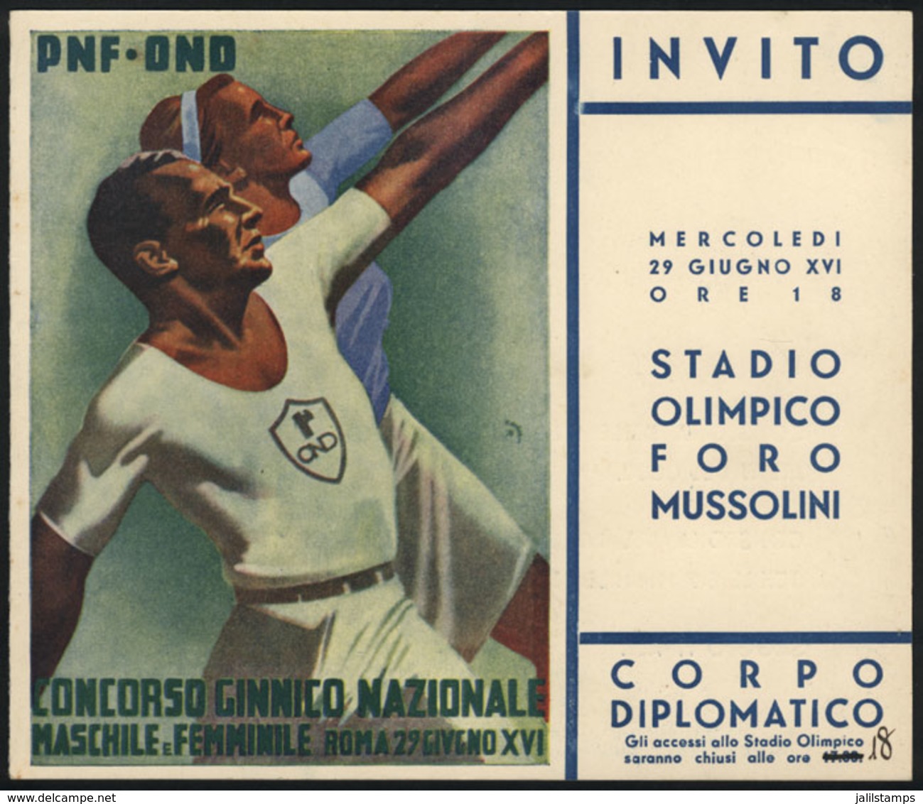 ITALY: Invitation For Diplomats To The 'National Gymnastics Contest' To Be Held At The Olympic Stadium The Forum Of Muss - Ohne Zuordnung