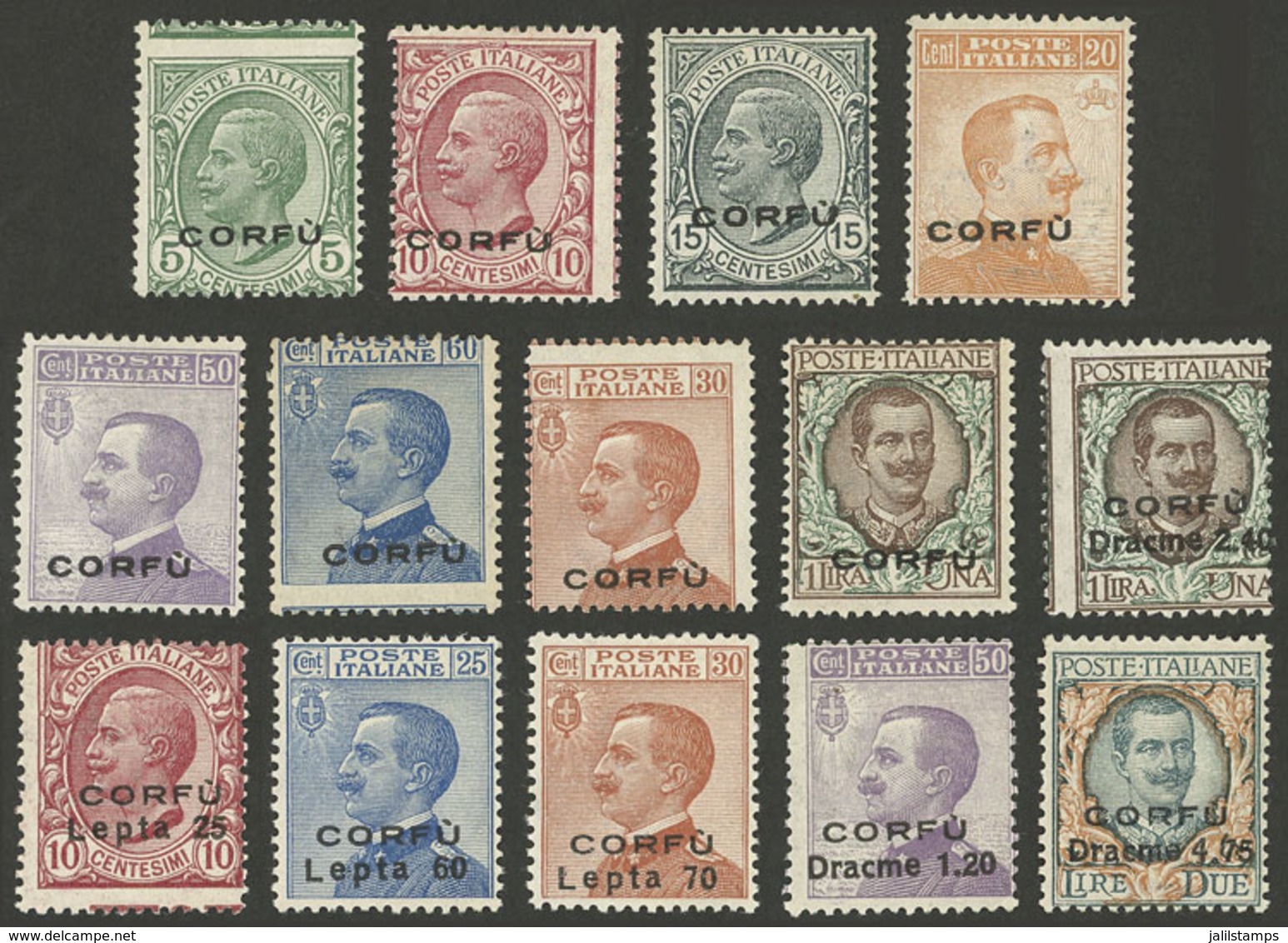 ITALY - CORFU: Yvert 1/14, 1923 Complete Set Of 14 Overprinted Values, Excellent Quality! - Corfu