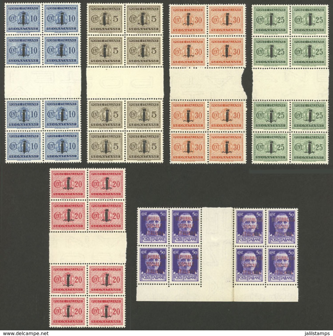 ITALY - R.S.I.: Lot Of Blocks Of 8 Stamps With Gutters, MNH, One With Perforation A Little Separated, Fine To VF General - Altri & Non Classificati