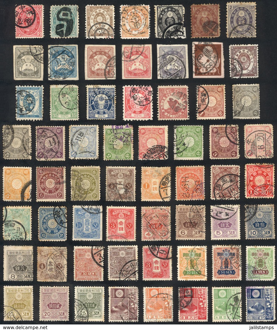 JAPAN: Lot Of Used Stamps, Including Some Good Values, Interesting Cancels And A Couple Of Nice PERFINS, General Quality - Sonstige & Ohne Zuordnung
