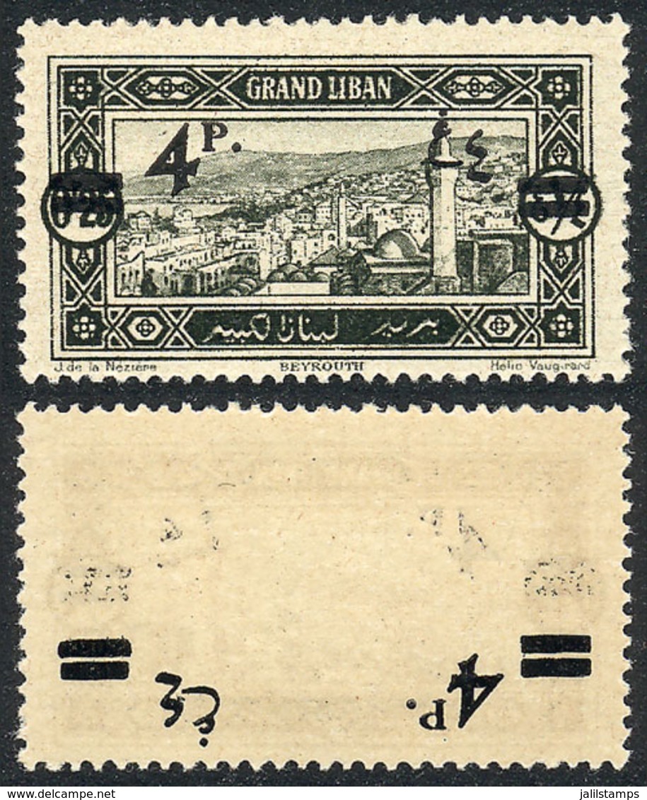 LEBANON: Yvert 76, With DOUBLE OVERPRINT Variety, One On Reverse On Gum, Unlisted, Excellent Quality, Rare! - Liban