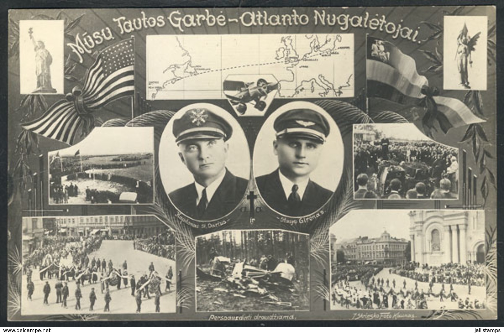 LITHUANIA: Beautiful PC Commemorating The New York - Kaunas Flight Of Pilots Darius And Girenas Between That Crashed In  - Lithuania