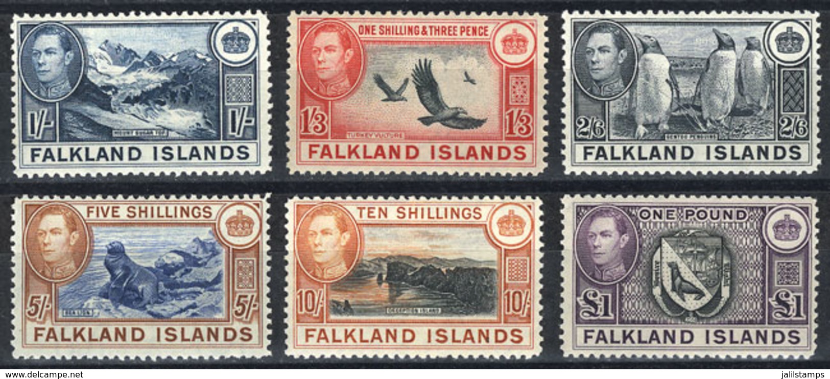FALKLAND ISLANDS/MALVINAS: Sc.91/96, 1938/46 Animals, Landscapes Etc., The 6 High Values Of The Set, VF Quality, Catalog - Falkland Islands